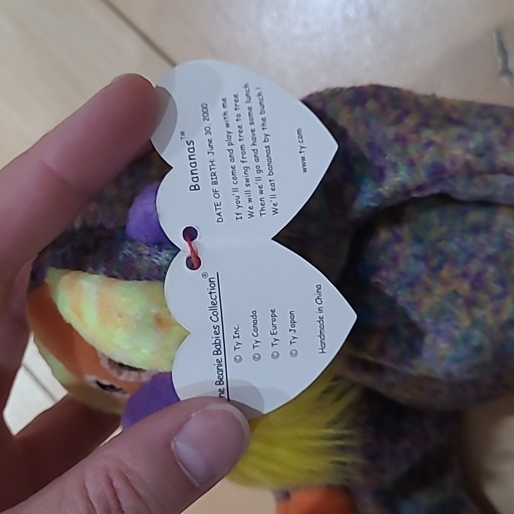2/$20 Ty 2000 Multicolor Plush Monkey "Bananas" with Orange and Purple - Picture 3 of 4